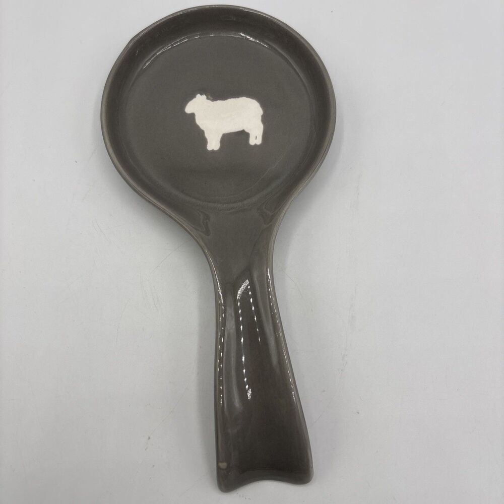 Primitives By Kathy Stoneware Spoon Rest, Country/Urban Kitchen, Grey, White